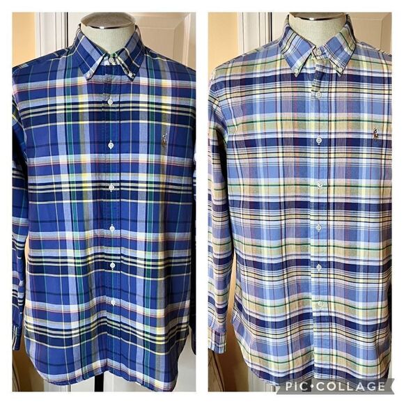 EUC Lot of 2 Men's Ralph Lauren Classic Fit Button Down Plaid Oxford Shirt LARGE - Picture 1 of 5